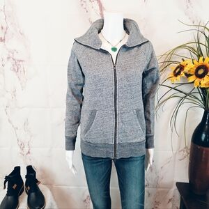 J. Crew Zip Front Fleece Lined Jacket XXS Gray Casual  Layering Cozy Sweatshirt